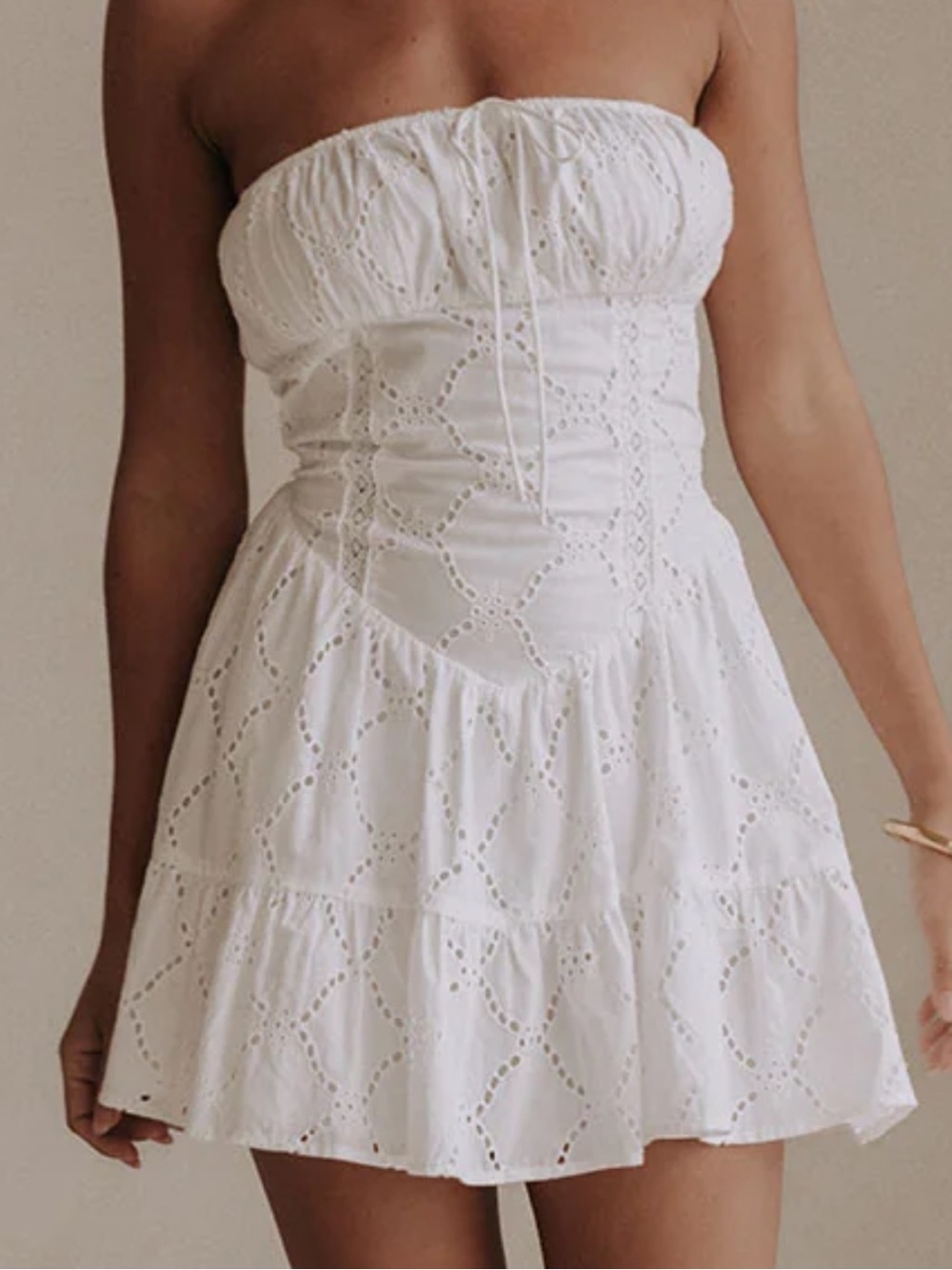NWT SABO “Mairi” Strapless White Eyelet Mini Dress